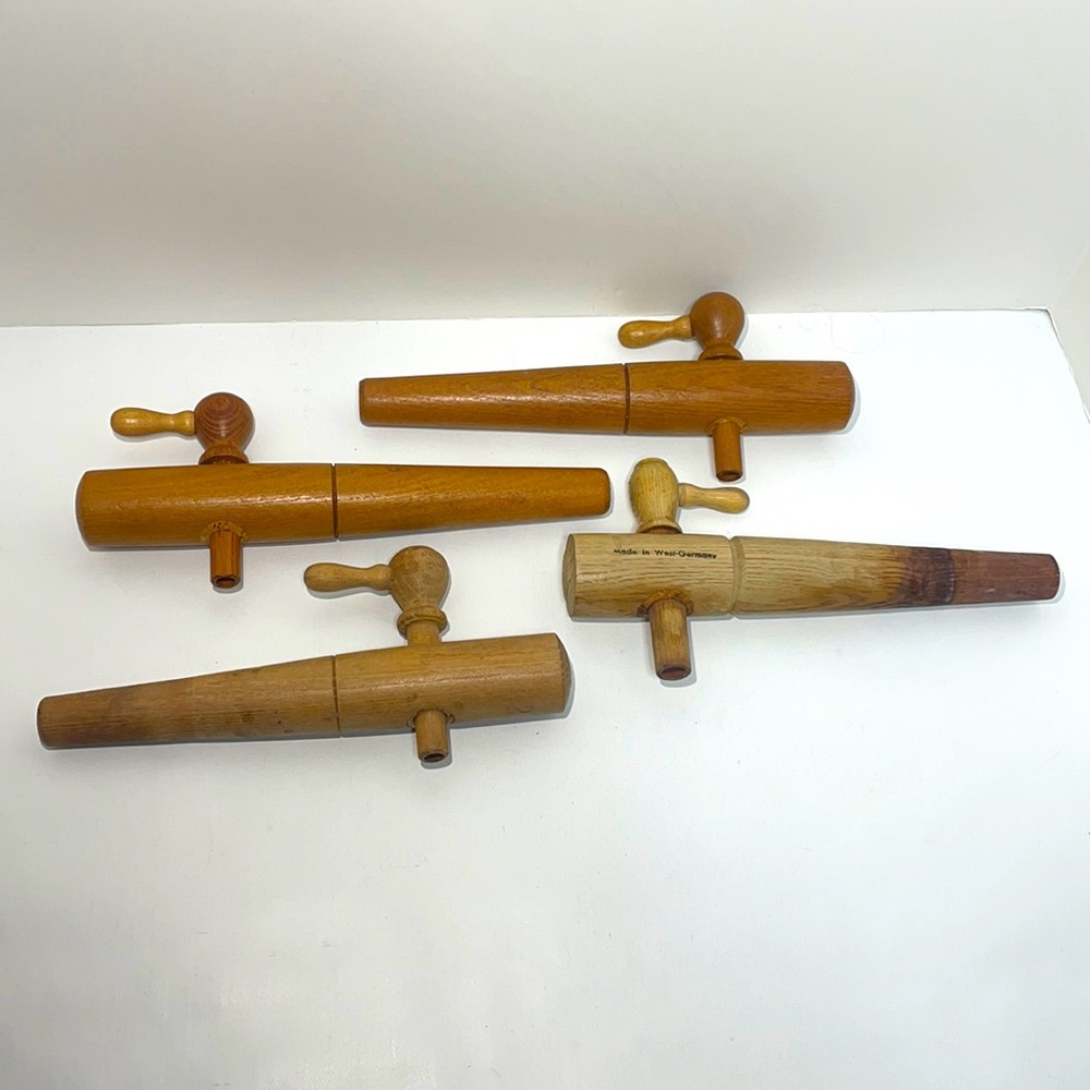 4 Vintage Wooden Wine Barrel taps! 1 of the 4  stamped "West Germany"!